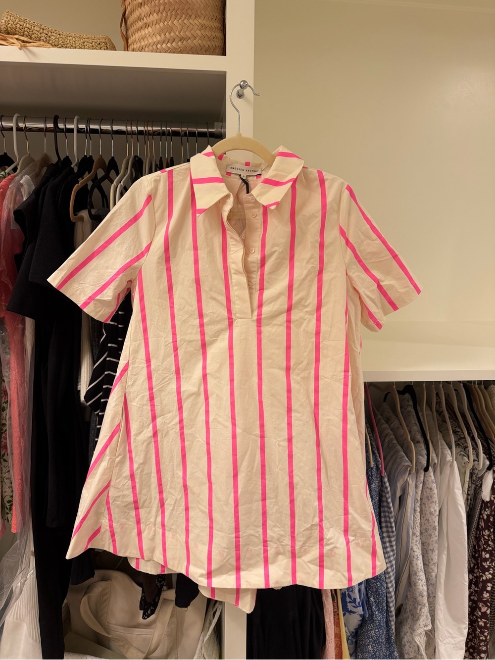 English Factory Striped Caftan Mini Dress